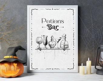 Vintage Halloween Potions Bar Art Print: Spooky Cocktails (Digital Download)