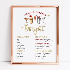 Christmas Bar Menu Sign: Watercolor Cocktails Drink List (Editable in Canva)