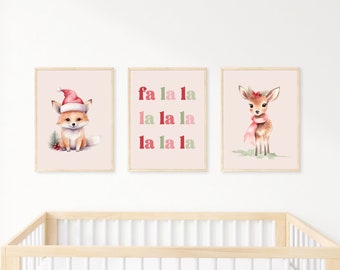 Pink Christmas Prints: Nursery Wall Art Set (Digital Download)
