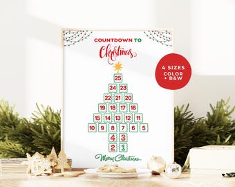 Printable Christmas Countdown Calendar (Digital Download)