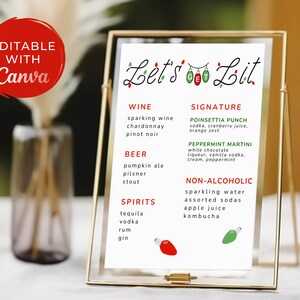 Christmas Bar Menu Sign | Christmas Bar Menu Template | Holiday Bar Menu Editable | Christmas Party Printable Bar Sign | Instant Download