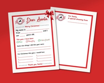 Printable Kids Letter to Santa: Christmas Wish List Activity (Digital Download)