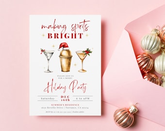 Christmas Party Invitation | Editable Holiday Party Invite Canva Template | Watercolor Cocktail Invite | Christmas Cocktail Party Invitation