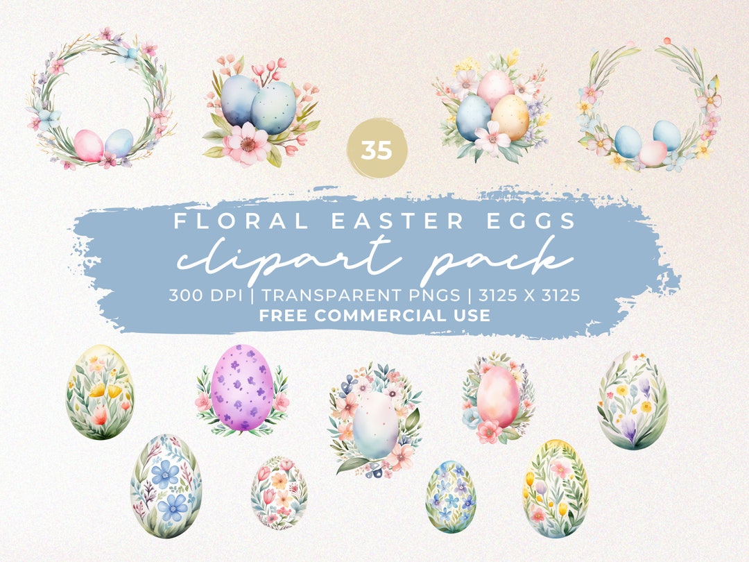 Watercolor Easter Clipart Bundle: PNG Floral Easter Eggs & Wreaths ...