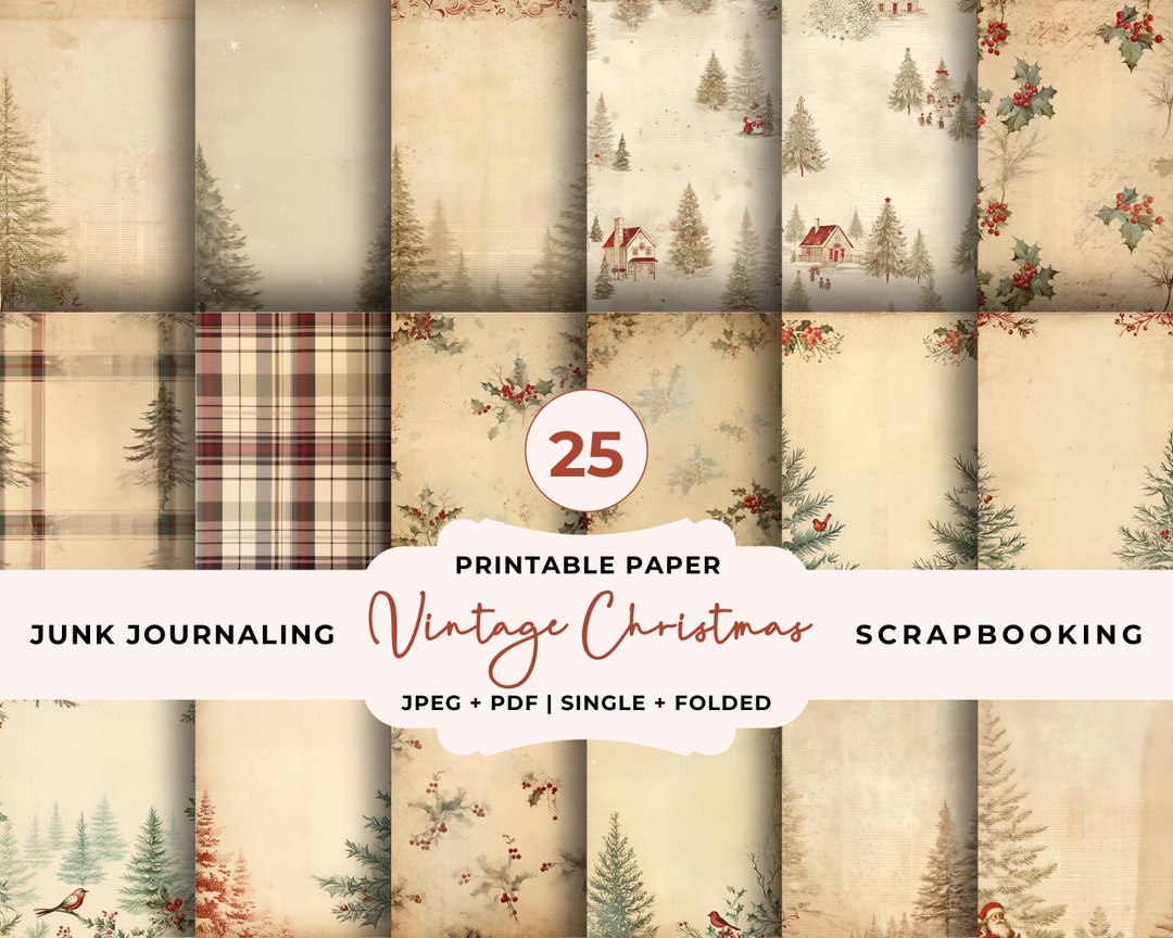 Vintage Christmas Paper: Printable Junk Journal & Scrapbook Kit ...