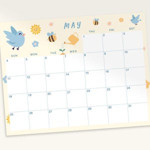 Editable May 2025 Calendar | Printable Calendar Classroom & Homeschool | Monthly Planner Printable | Cute Fillable Kids Calendar Spring 2025