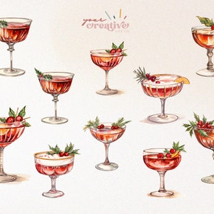 watercolor Christmas clipart of festive cocktails