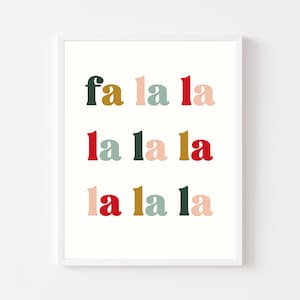 FaLaLa lindo arte de la pared de Navidad / colorido impresión de Navidad / decoración de Navidad de la habitación de los niños / arte de Navidad de la guardería / cartel de Navidad acogedor