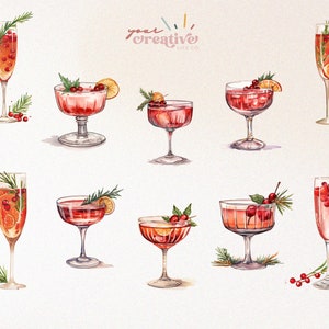 watercolor Christmas clipart of festive holiday drinks