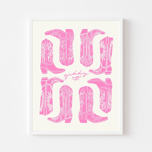 Hot Pink Cowboy Boots Print | Giddy Up Print | Cowgirl Wall Art | Preppy Western Cowgirl Aesthetic | Preppy Dorm Room Cowgirl Poster