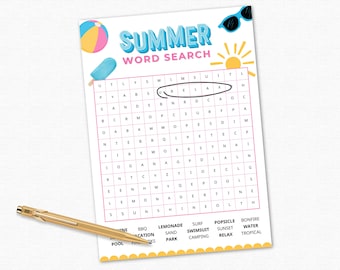 Sopa de letras de verano imprimible: Actividad para niños y adolescentes (Descarga digital)