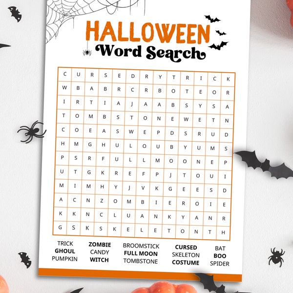Halloween Word Search | Fun Halloween Party Game | Printable Halloween Games | Family Halloween Game | Halloween Word Puzzle Game