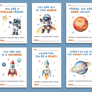 Tarjetas de San Valentín del espacio exterior para niños / San Valentín de la escuela en el aula / Etiquetas de regalo del Día de San Valentín Galaxy / San Valentín imprimible para niños