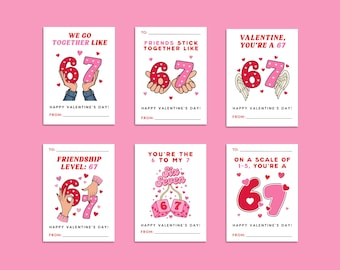 67 Printable Kids Valentine's Day Cards: Girly Funny Teen & Tween Six Seven Classroom Valentines