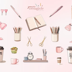 Pink and Gold Home Office Clipart and Business Woman PNGs