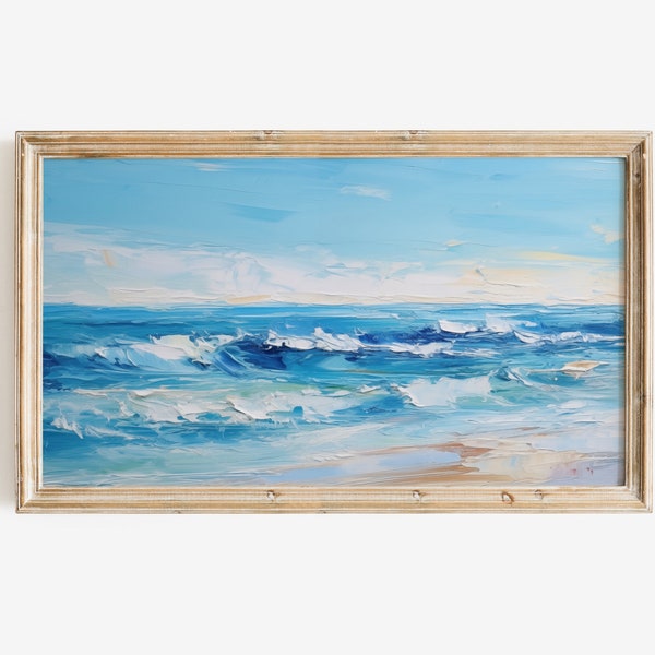 Vintage Beach TV Art | Samsung Frame TV Art | Coastal TV Art | Coastal Art for Frame Tv | Seascape Tv Art Coastal Decor | Beach Oil Painting