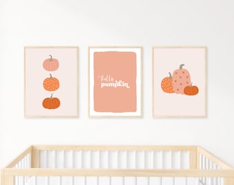 Boho Pumpkin Nursery Print Set: Minimalist Fall Decor (Digital Download)