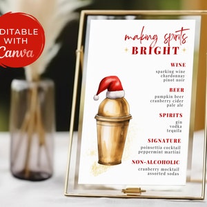 Christmas Bar Menu Sign: Holiday Party Template (Editable in Canva)
