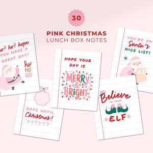 Rosa Weihnachtslunchbox Notizen für Kinder | Lunch Box Notizen für Mädchen zum Ausdrucken | Affirmationen für Kinder | Ausdruckbare Weihnachtskarten für Kinder