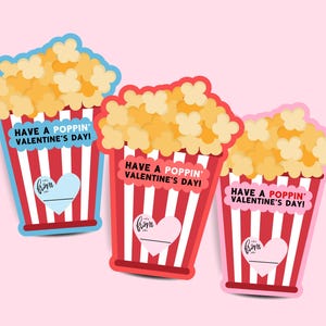 Popcorn Valentine&#39;s Day Cards | Poppin&#39; Cute Valentines for Kids | Printable Valentines Party Favors | Classroom Valentines Digital Download