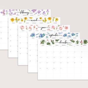 Printable 2025 Monthly Calendar | Watercolor Floral Calendar 2025 | Monthly Planner Printable Birth Flower Calendar | Elegant Wall Calendar