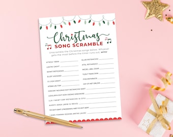 Printable Christmas Song Trivia Game: Holiday Party Word Scramble Activity (Digital Download)
