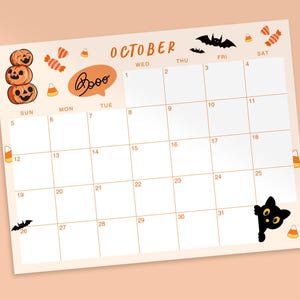 Editable October 2025 Calendar | Printable Calendar Classroom & Homeschool | October Fall Planner | Cute Fillable Kids Calendar Halloween