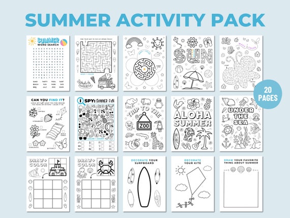 Kids Summer Activity Pack: Printable Coloring Pages & Games (Digital Download)