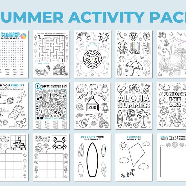 Summer Kids Activities | Summer Activity Sheets for Kids | Summer Printable Activity Bundle | Summer Coloring Pages | Summer Camp Games