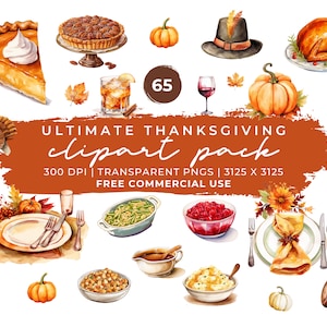 Watercolor Thanksgiving Clipart Bundle | Watercolor Fall Clipart | Thanksgiving PNG | Pumpkin Clipart Autumn Harvest Clipart Commercial Use
