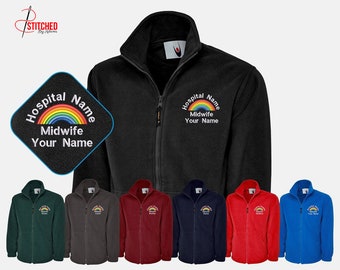 Personalised Medical Logo Embroidered Fleece Jackets, Custom Name Rainbow Monogram Nurse Fleece Jacket, National Healthcare Workers Uniforms