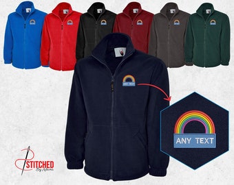 Embroidered Custom Text Rainbow Fleece Jackets, Customised Unisex Full Zip Jacket, Healthcare Workers Uniform, Gift for Doctor, Nurse Gifts