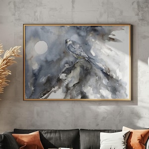 Gray Falcon Watercolor Wall Art Print: Cottagecore Bird Illustration, Nature Home Decor, Digital Download