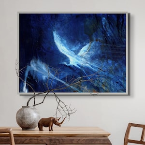 Abstract Painting: White Heron Art Print for Above Bed