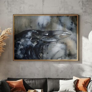 Moody Watercolor Raven Wall Art Print: Gothic Wildlife Home Decor, Digital Download Original Artwork