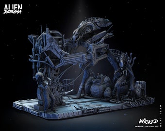 Complete Alien Diorama STL file 3D Resin Printed Statue Figure
