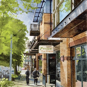 Aquarell Straße in Seattle