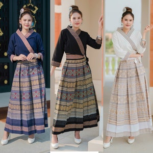 Vintage Tai Lue TRADITIONAL CLOTHES SET Available In Three Colors – Thailand Vintage Skirt And Blouse Clothe Set For Women