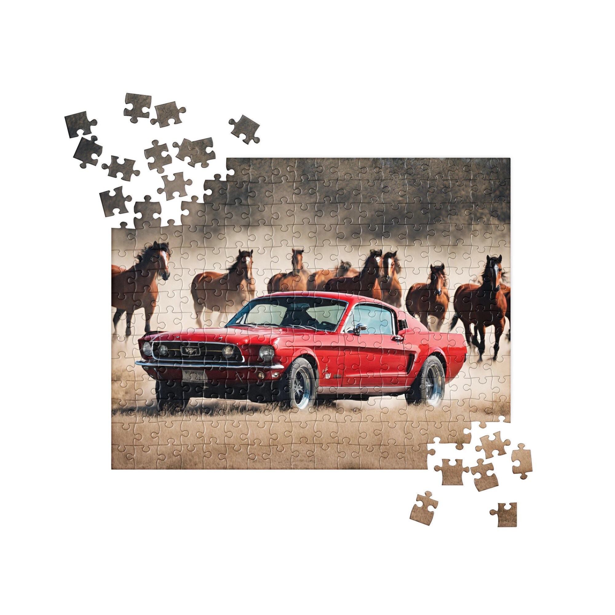 Old School Car Puzzle, Mustang Car and Horse Puzzle, Cars and Horses Jigsaw Puzzle Etsy