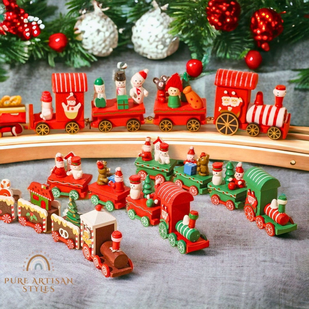 Wooden Train Set Christmas Decoration Wooden Toy Train Set Etsy UK