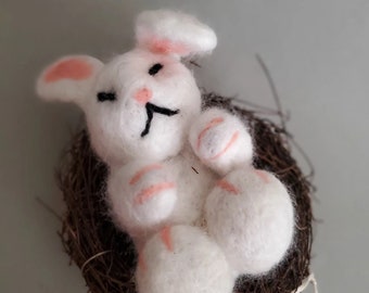 Needle Felted Sleeping Bunny