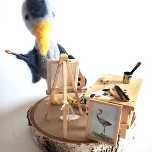Artist Self Portrait, needle felt crane