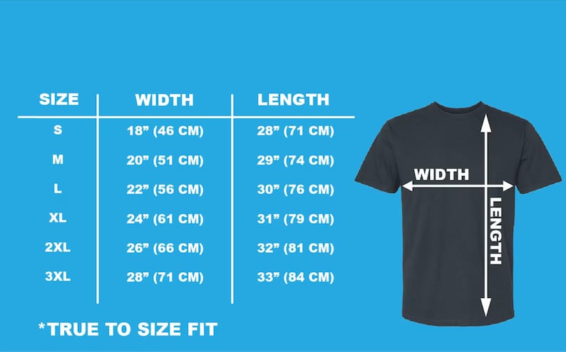 Puede incluir: Una camiseta gris oscuro con medidas de talla, ancho y largo. El ancho var&iacute;a de 46 cm a 71 cm, y el largo de 71 cm a 84 cm. El texto dice "TRUE TO SIZE FIT".