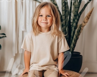 Bella Canvas 3001T Mockup Bella Canvas 3001T Heather Dust Mockup Peuter Tshirt Mock ups Kindershirt Mockup Meisjes T-shirt Crème Boho Mockup