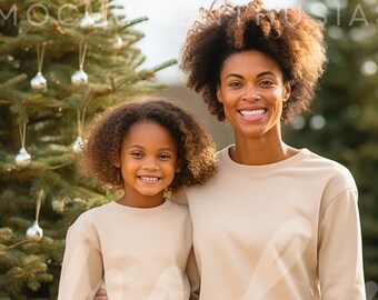 Gildan 18000 Mockup Gildan 18000 Sand Mockup Family Sweatshirt Mock Up American Afro Family Mockup Diverse Group Christmas Sand Sweatshirt
