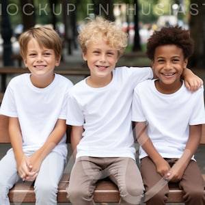 Bella Canvas 3001Y Mockup Bella Canvas 3001Y White Mockup Youth Friends Match Tshirt Youth Shirt Mockup Summer White Group T-Shirt Mockup image 1