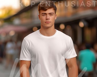 Gildan 5000 Mockup White Tshirt Mockup 5000 Male Model Mockup Gildan Shirt White Unisex Tee Mock Gildan Outdoor White Gildan 5000 Mock up