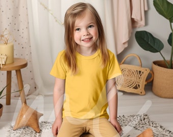 Bella Canvas 3001T Mockup Bella Canvas 3001T Yellow Mockup Girl Tshirt Mock up Lifestyle Mockup 3001T Yellow Boho Style Child Mockup