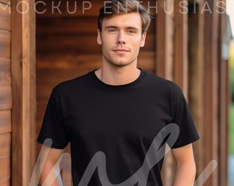 Gildan 5000 Mockup Schwarz Tshirt Mockup 5000 Männliches Modell Mockup Gildan Shirt Schwarz Unisex T-Shirt Mock Gildan Outdoor Mans Tshirt Schwarzes Shirt Mock