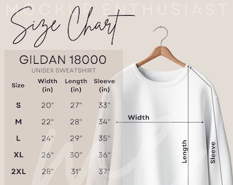 Gildan 18000 Size Chart 18000 Sweatshirt Mockup Unisex Size Chart Heavy Blend Crewneck Size Chart Simple Aesthetic Sweater Flat Lay G1800